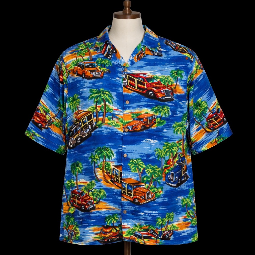 Steve & Barry’s Hawaiian Shirt XXL Rayon Beach Woody Car Print Vintage Style